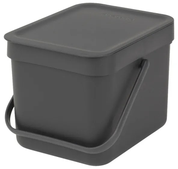 Кош за разделно събиране на боклук Brabantia Sort&Go 648974, 6 л, Дръжка, Възможност за стенен монтаж, Тъмносив