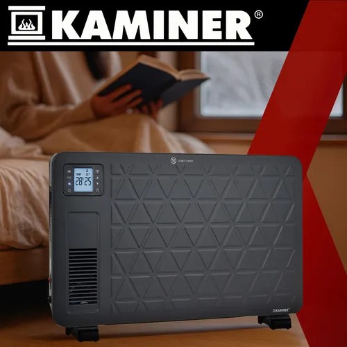 Електрически конвектор Kaminer Ziflo 2300W — С WiFi управление, термостат и дистанционно, черен