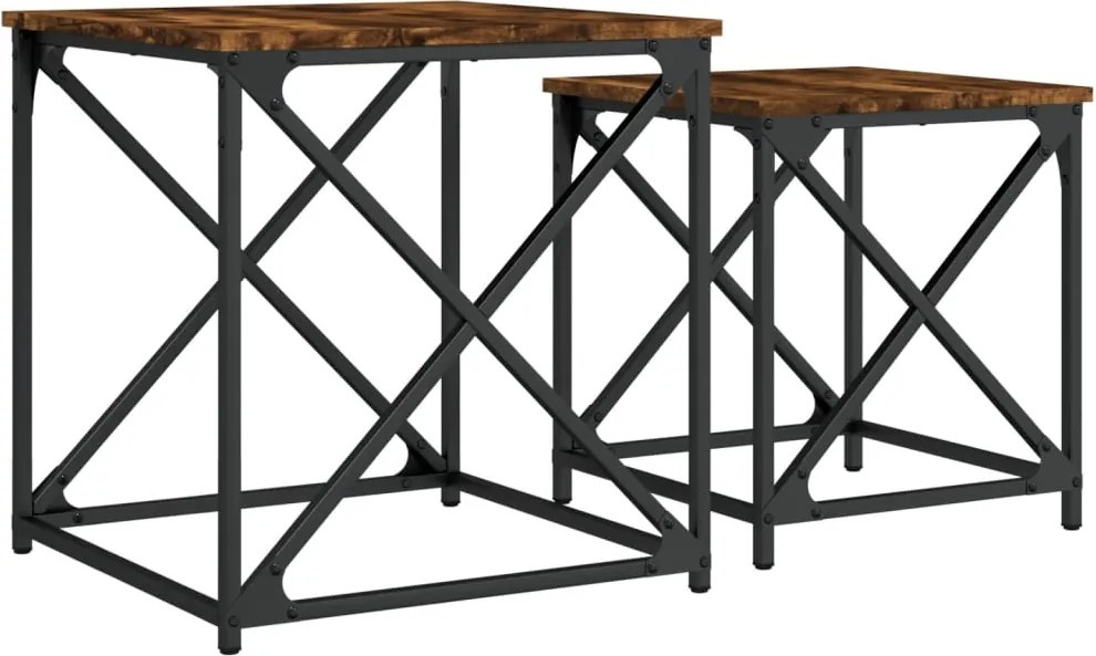 838945 vidaXL Стифиращи кафе маси, 2 бр, опушен дъб, инженерно дърво