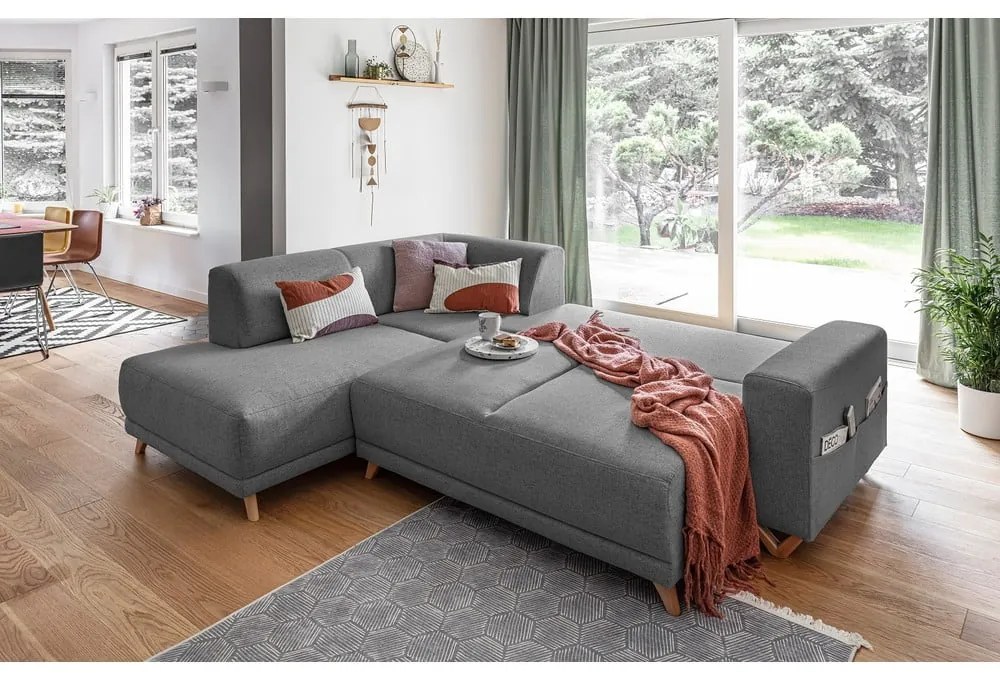 Сив разтегателен/с място за съхранение ъглов диван (ляв ъгъл/L форма) Classy Sophie – Miuform