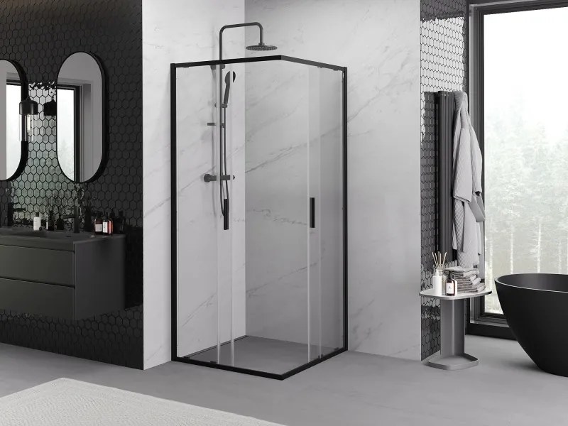 Mexen Exo-S Duo квадратна плъзгаща се душ кабина 90 x 90 см, прозрачна, черна