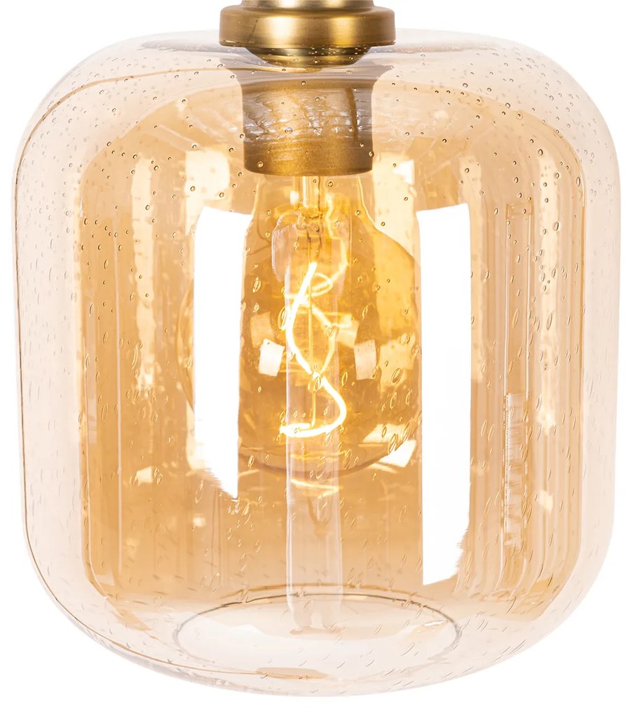 Смарт подова лампа черна с месинг и кехлибарено стъкло, включително WiFi G95 - Zuzanna