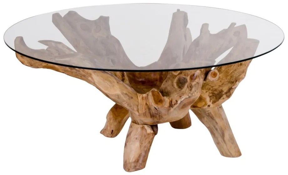 Кръгла масичка за кафе в естествен цвят със стъклен плот ø 110 cm Amazonas - House Nordic