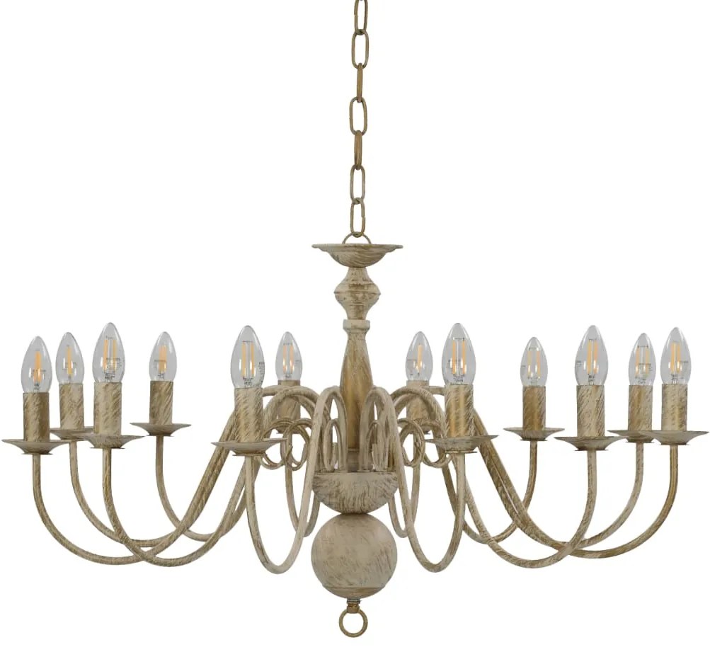 281620 vidaXL Полилей, антично бяло, 12 х Е14 крушки