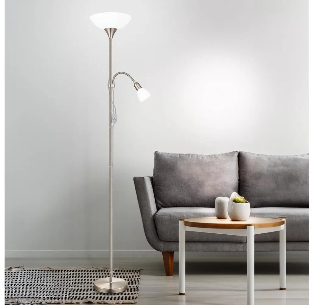 EGLO 82842 - Подова лампа UP 2, 1xE27/60W + 1xE14/25W, хром