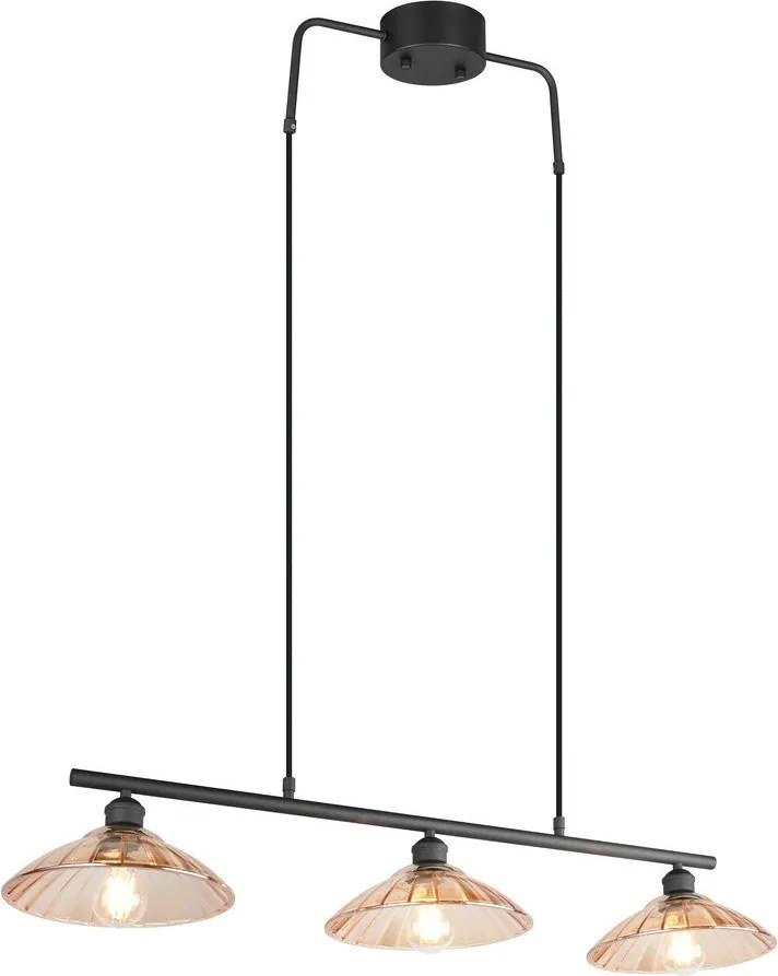 Черно/в кехлибарен цвят метално висящо осветително тяло със стъклен абажур Eluna – Reality