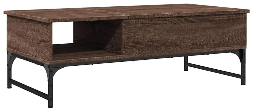 845395 vidaXL Кафе маса, кафяв дъб, 100x50x35 см, инженерно дърво и метал