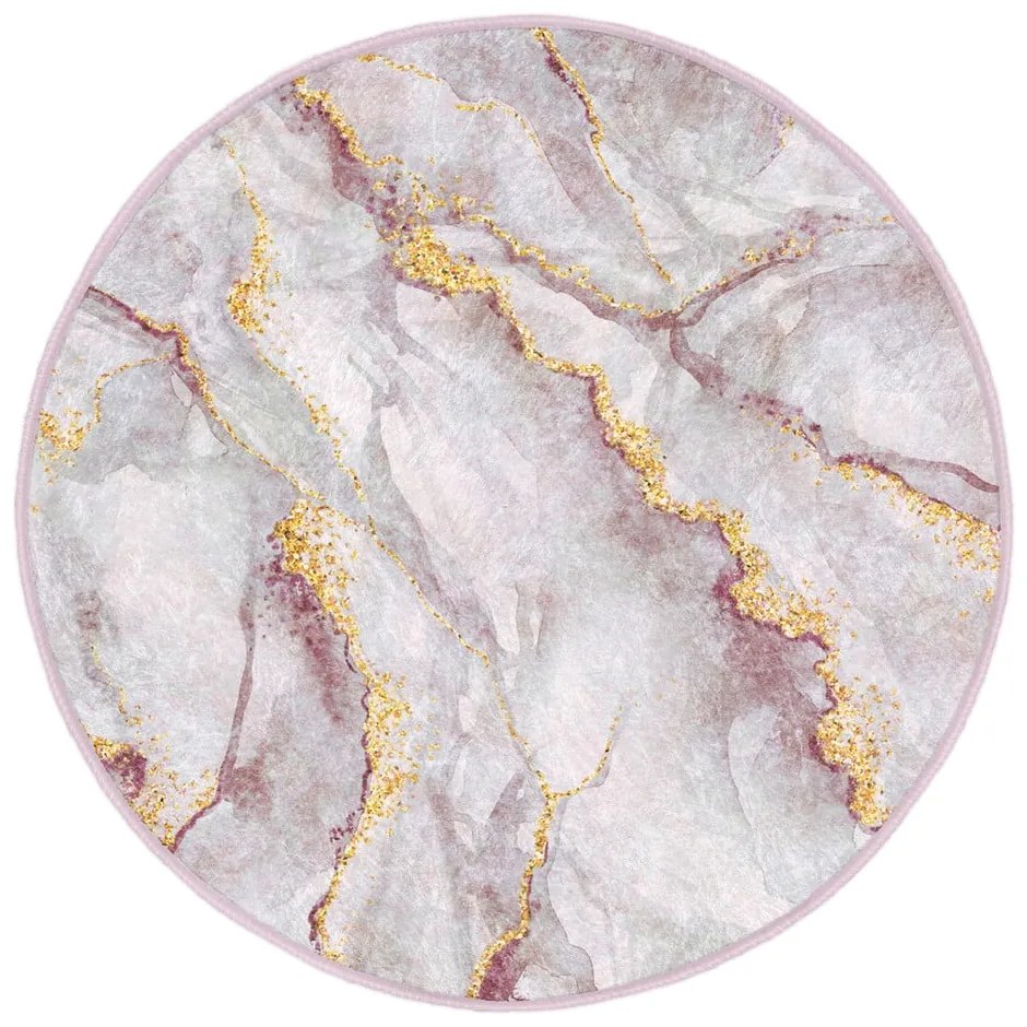 Светлорозов/в златист цвят кръгъл килим подходящ за пране ø 80 cm Marble – Mila Home