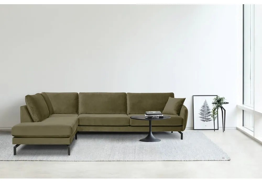 Ъглов диван от зелено кадифе (ляв ъгъл) Magic - Scandic