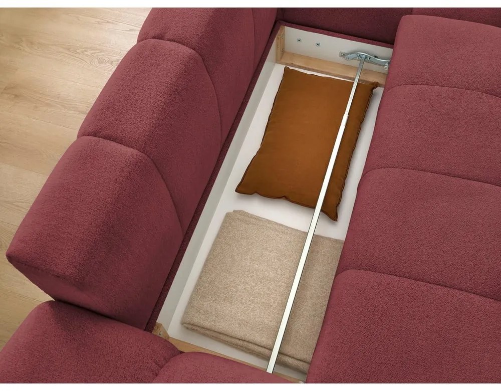 Бордо шенилов сгъваем/с място за съхранение ъглов диван (десен ъгъл) Everest – Bobochic Paris