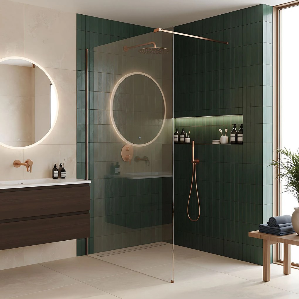 Параван за душ Rea Flexi Transparent / Brush Copper 100