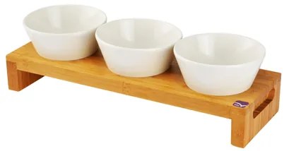 Horecano - Бамбукова дъска 40х13х6см с 3бр меламинови купи - комплект (70080501IV)