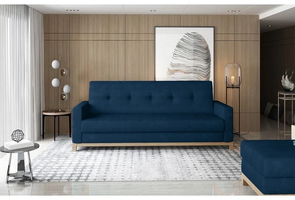 Син кадифен сгъваем/с място за съхранение диван 216 cm Selene – ELTAP