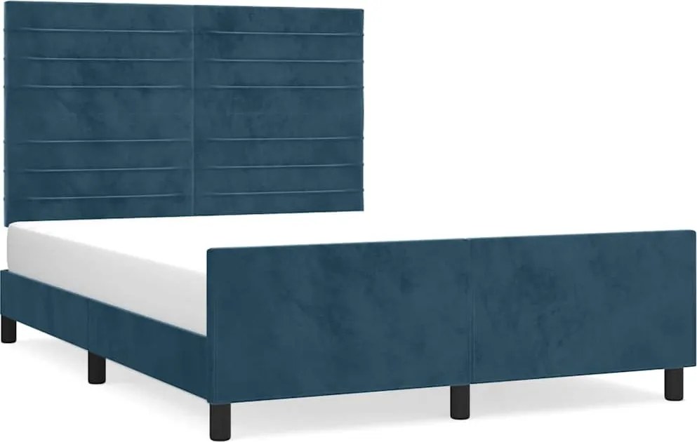 3125877 vidaXL Рамка за легло без матрак, тъмносиня, 140x190 см, кадифе