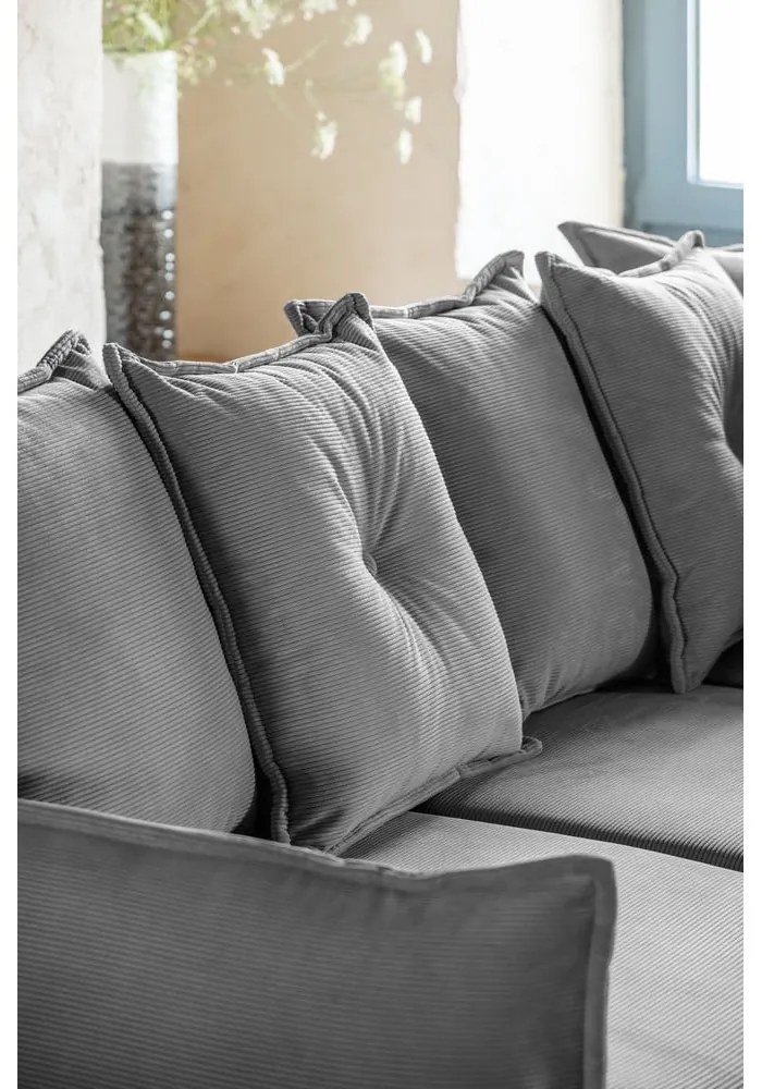 Ъглов разтегателен диван от сив велур (десен ъгъл/U-образна форма) Lazy Lukka - Miuform