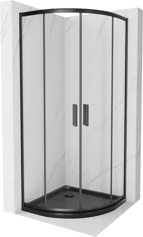 Mexen Rio полукръгла душ кабина 90 x 90 см, прозрачна, черна + корито Flat, черно
