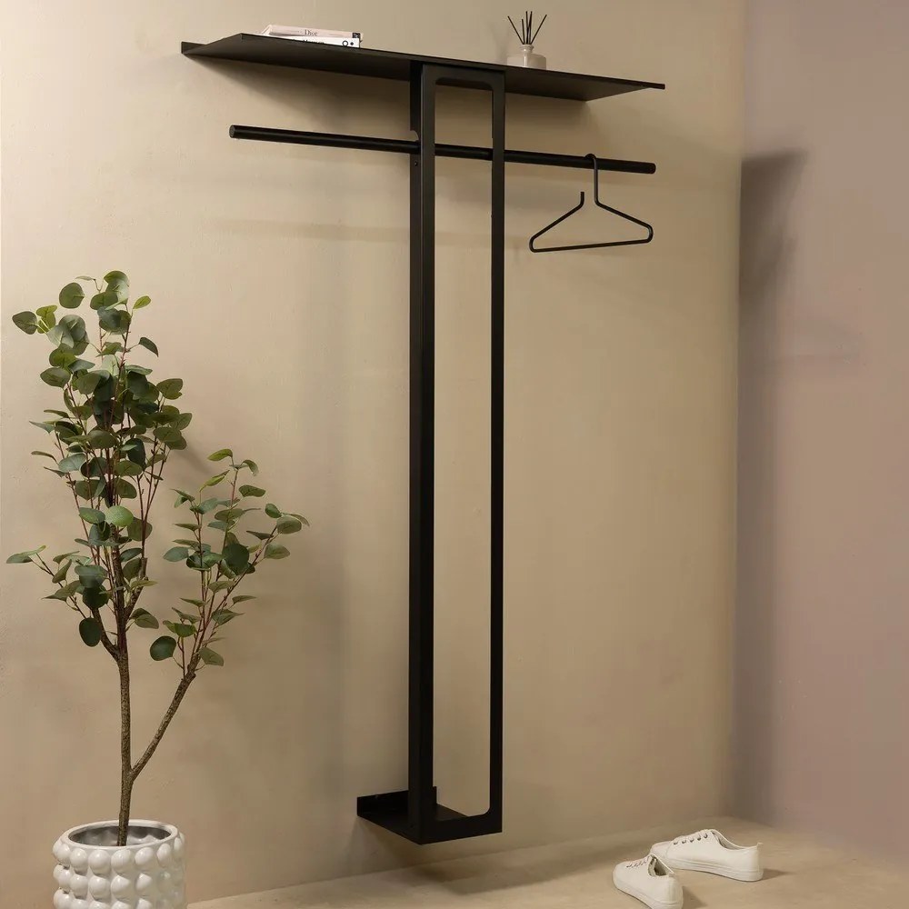Черна стоманена стенна закачалка с рафт 100 cm Luno Large – Spinder Design