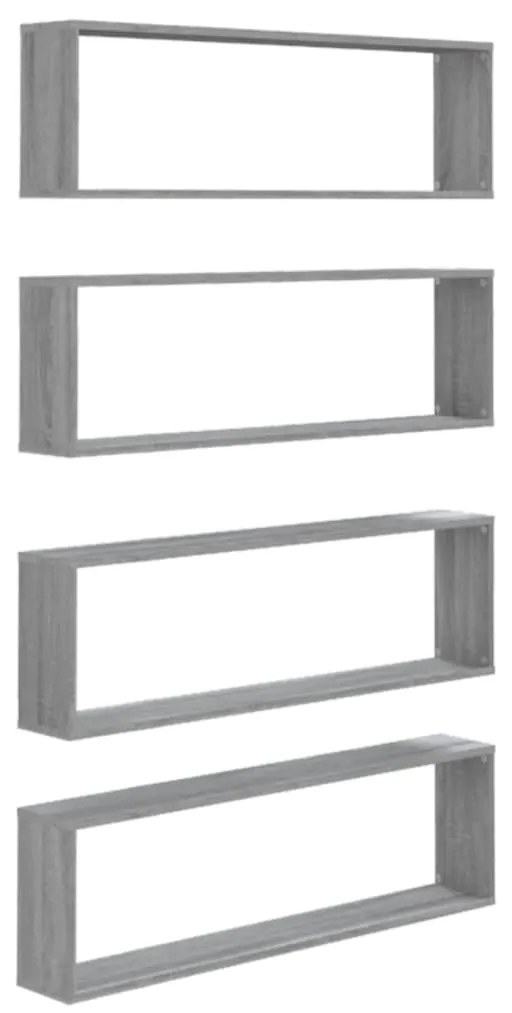 815910 vidaXL Стенни рафтове, 4 бр, сив сонома, 100x15x30 см, инженерно дърво