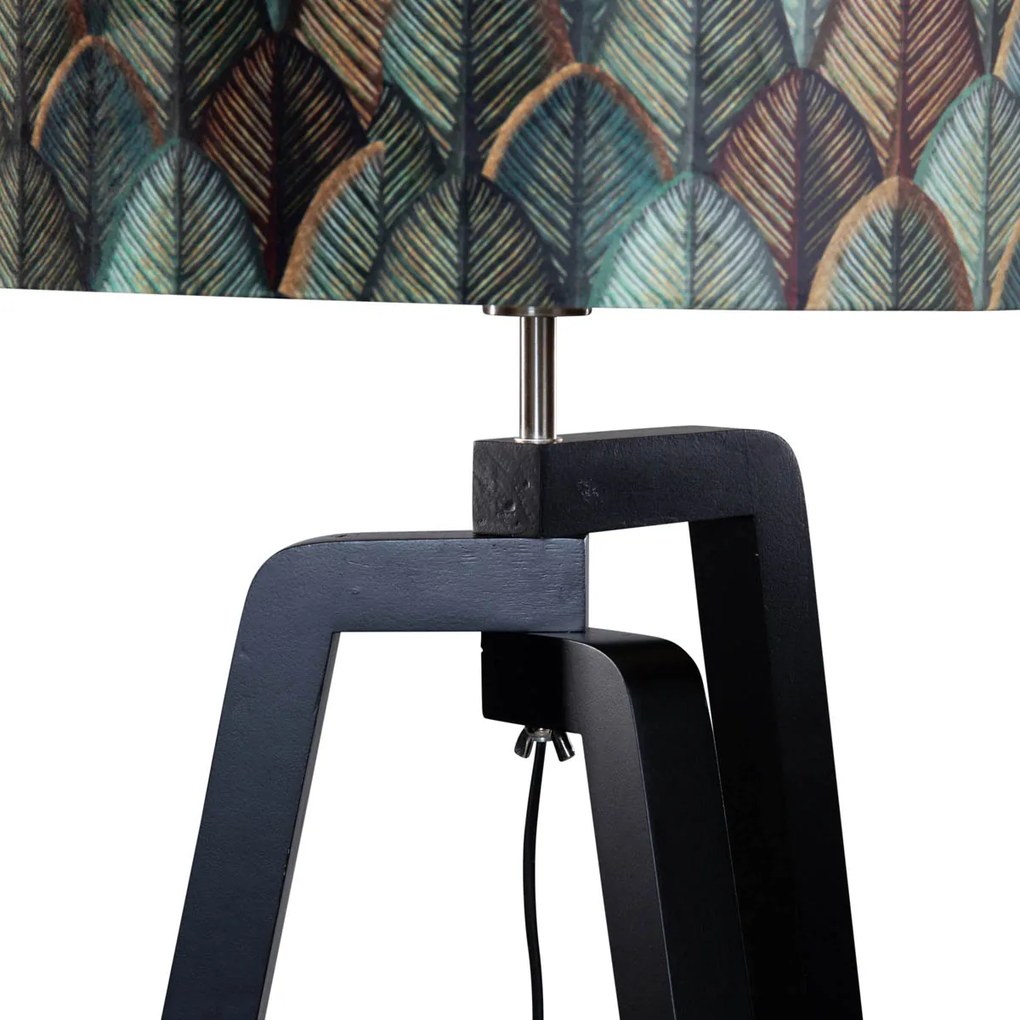 Подова лампа черна с велурен абажур с дизайн на листа 50см - Puros