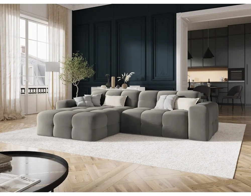 Ъглов диван от сиво кадифе (ляв ъгъл) Kendal - Micadoni Home