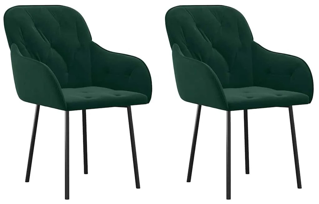 344847 vidaXL Трапезни столове, 2 бр, тъмнозелени, кадифе