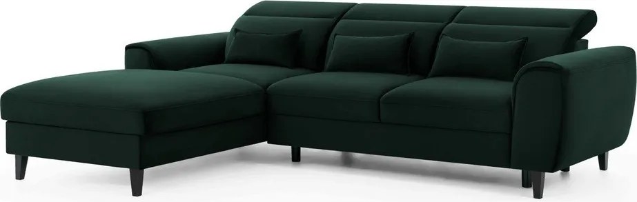 Тъмнозелен кадифен разтегателен ъглов диван с място за съхранение (ляв ъгъл) Foble – ELTAP