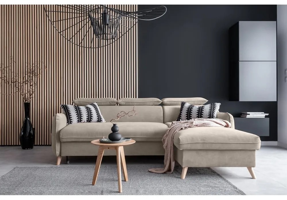 Бежов кадифен ъглов диван (десен ъгъл) Sweet Harmony - Miuform