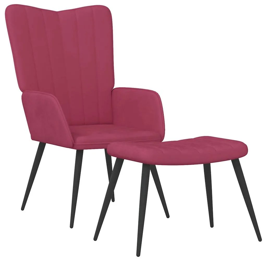 327693 vidaXL Стол за релакс с табуретка, виненочервен, кадифе