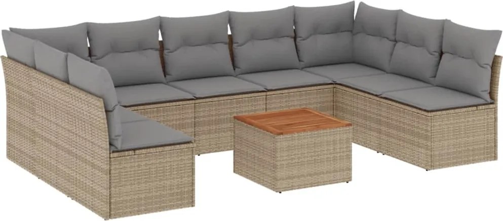 3256122 vidaXL Градински диван с възглавници 10 части бежов микс полиратан