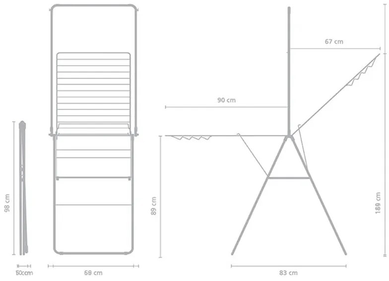 Сушилник за дрехи Brabantia Hangon 1004170, 25 м, 8 закачалки, Заключване за деца, Допълнителен прът, Бял