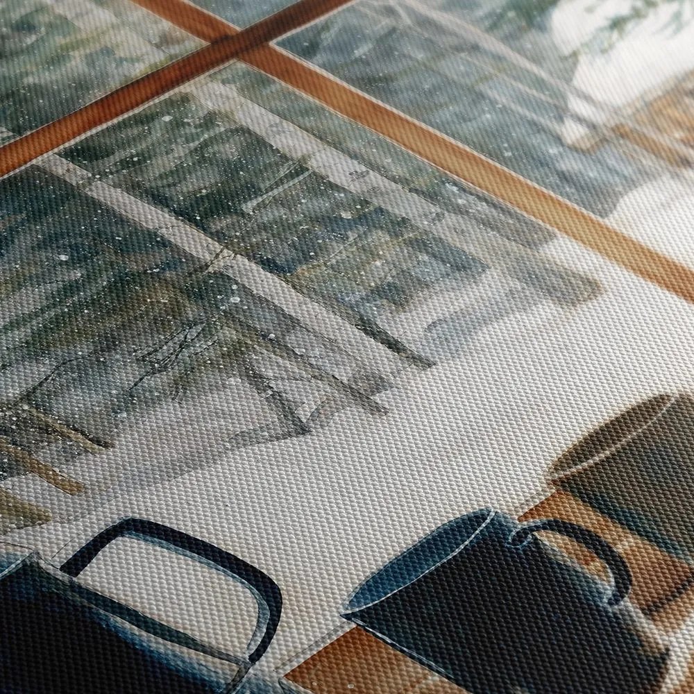 Картина на платно Коледна – Гледка от уютна горска хижа