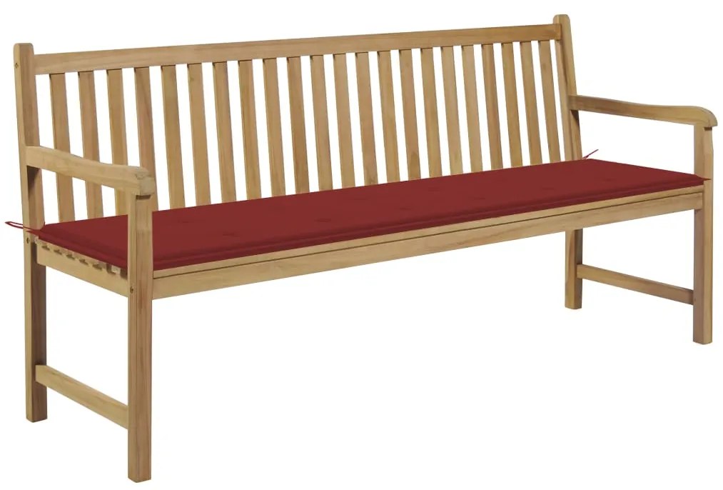 3062790 vidaXL Градинска пейка с червено шалте, 175 см, тик масив