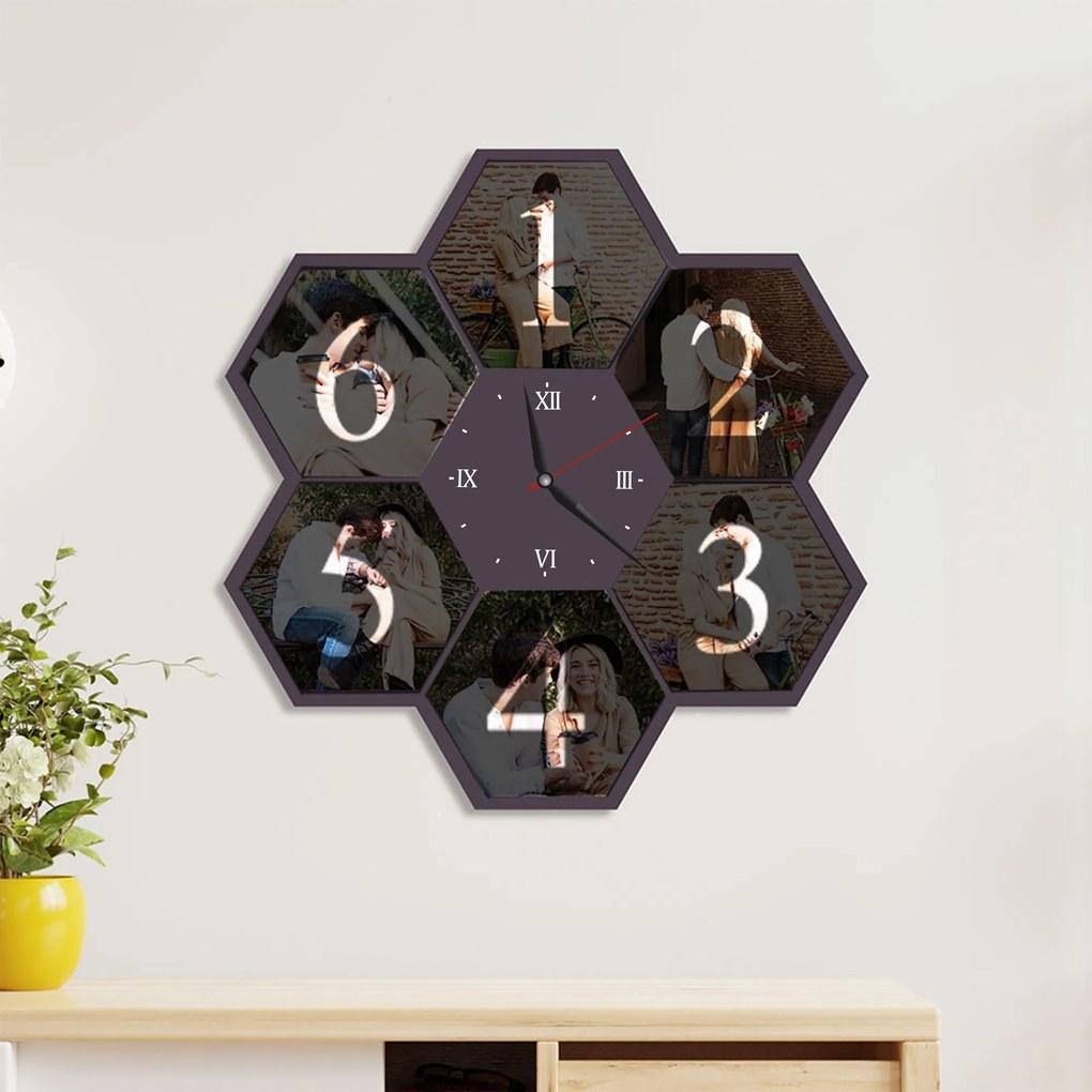 Дървен часовник с 6 ваши снимки