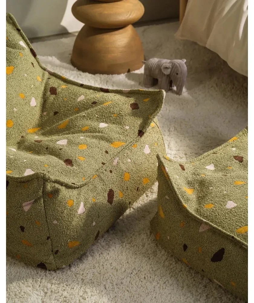 Зелен детски пуф от букле и шенил Terrazzo Square – Wigiwama