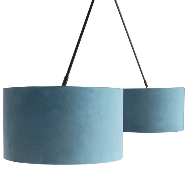 Висяща лампа черна с кадифени абажури в синьо и злато 35 см 2-светлина - Blitz