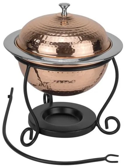 Horecano - Купа с капак с релеф, медно покритие и черна стойка Ø25cm 3L-CHARM-(SG-84451(B)