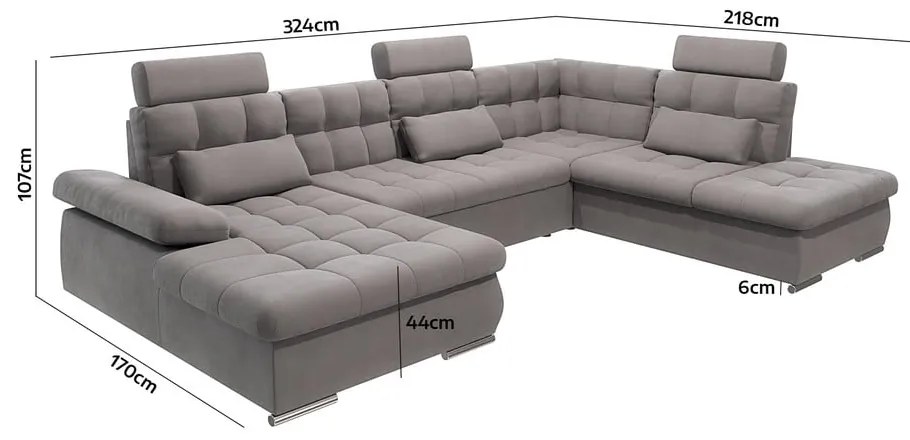 Сив разтегателен ъглов диван с място за съхранение (десен ъгъл/U форма) Merkur – Ropez