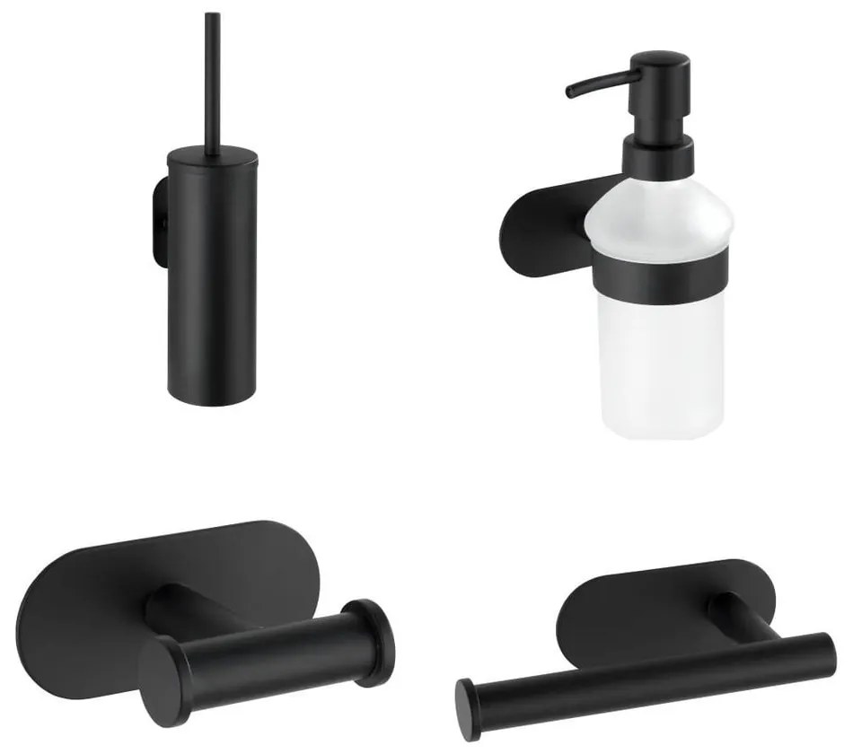 Матово черен комплект самозалепващи аксесоари за баня от неръждаема стомана Orea - Wenko