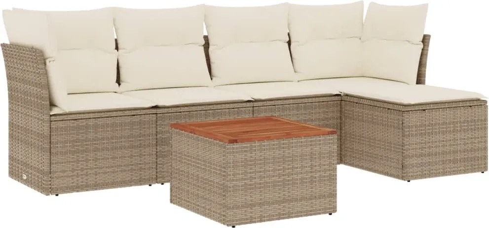 3223615 vidaXL Градински диван с възглавници, 6 части, бежов полиратан