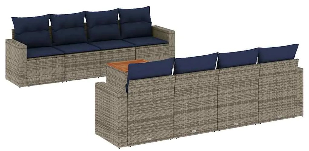 3256376 vidaXL Градински диван с възглавници, 9 части, полиратан, сив