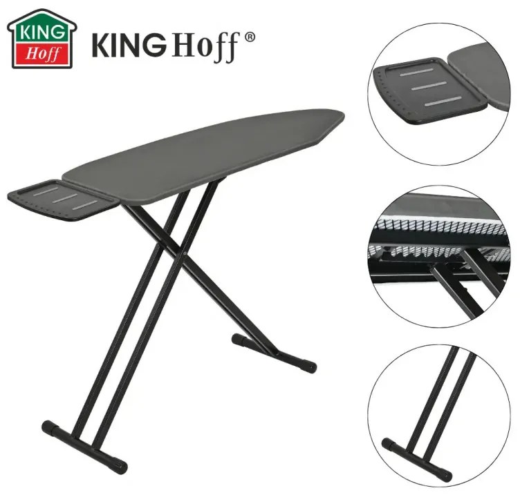 Маса за гладене Kinghoff KH 1940, 122x38 см, 7 позиции за регулиране, Поставка за парогенератор, Тъмносив