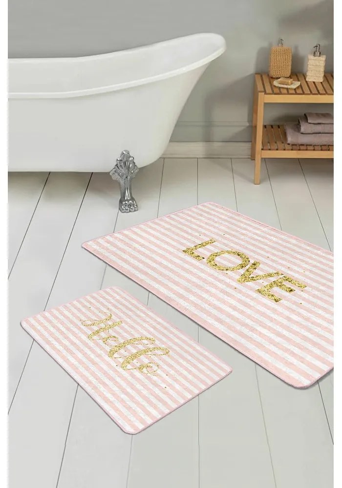 Розови кадифени постелки за баня в комплект от 2 бр. 60x100 cm Love – Mila Home