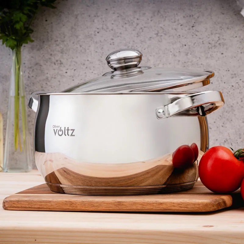 Комплект тенджери Oliver Voltz OV51210G8B, 8 части, Многослойно дъно, Индукция, Неръждаема стомана, Сребрист