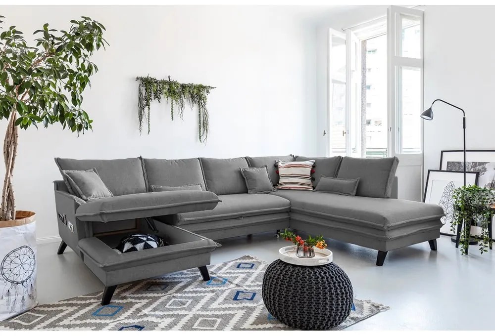 Сив разтегателен диван в буквата "П", десен ъгъл Charming Charlie - Miuform