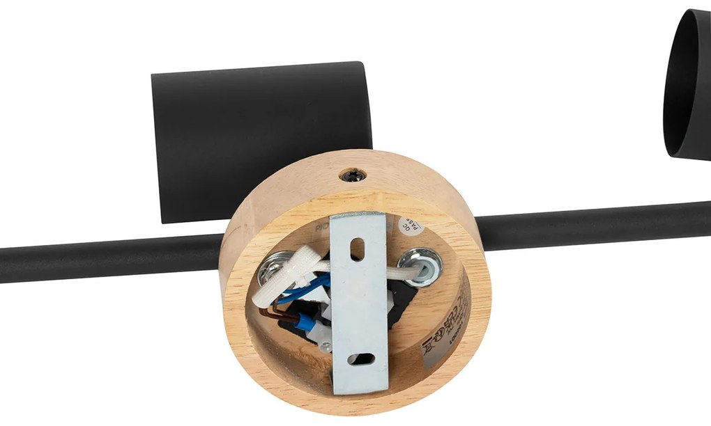 Модерен прожектор черен с дърво наклонен 3-светлина - Jeana