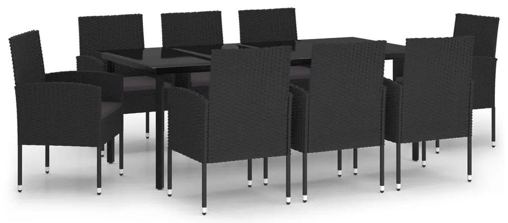 3099618 vidaXL Градински трапезен комплект, 9 части, черен