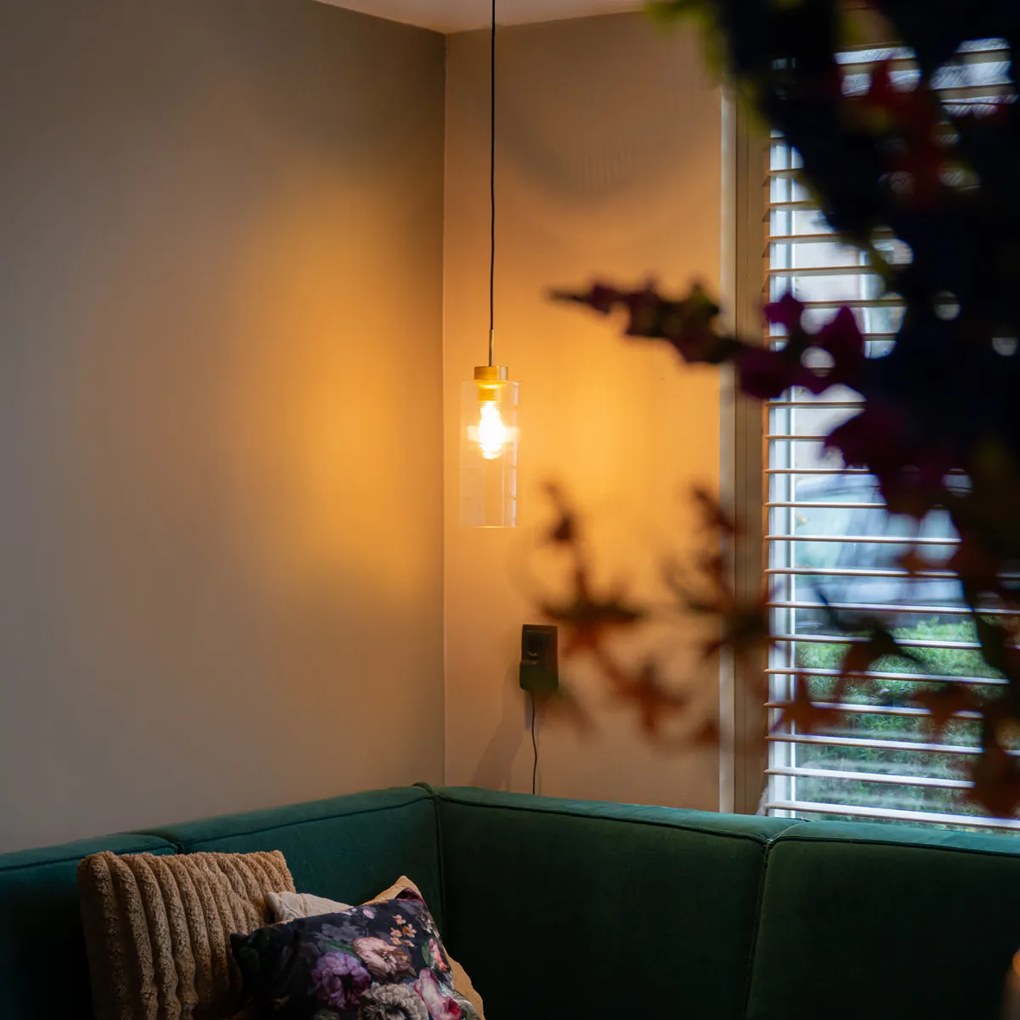 Висяща лампа в стил Арт Деко злато със стъкло - Laura