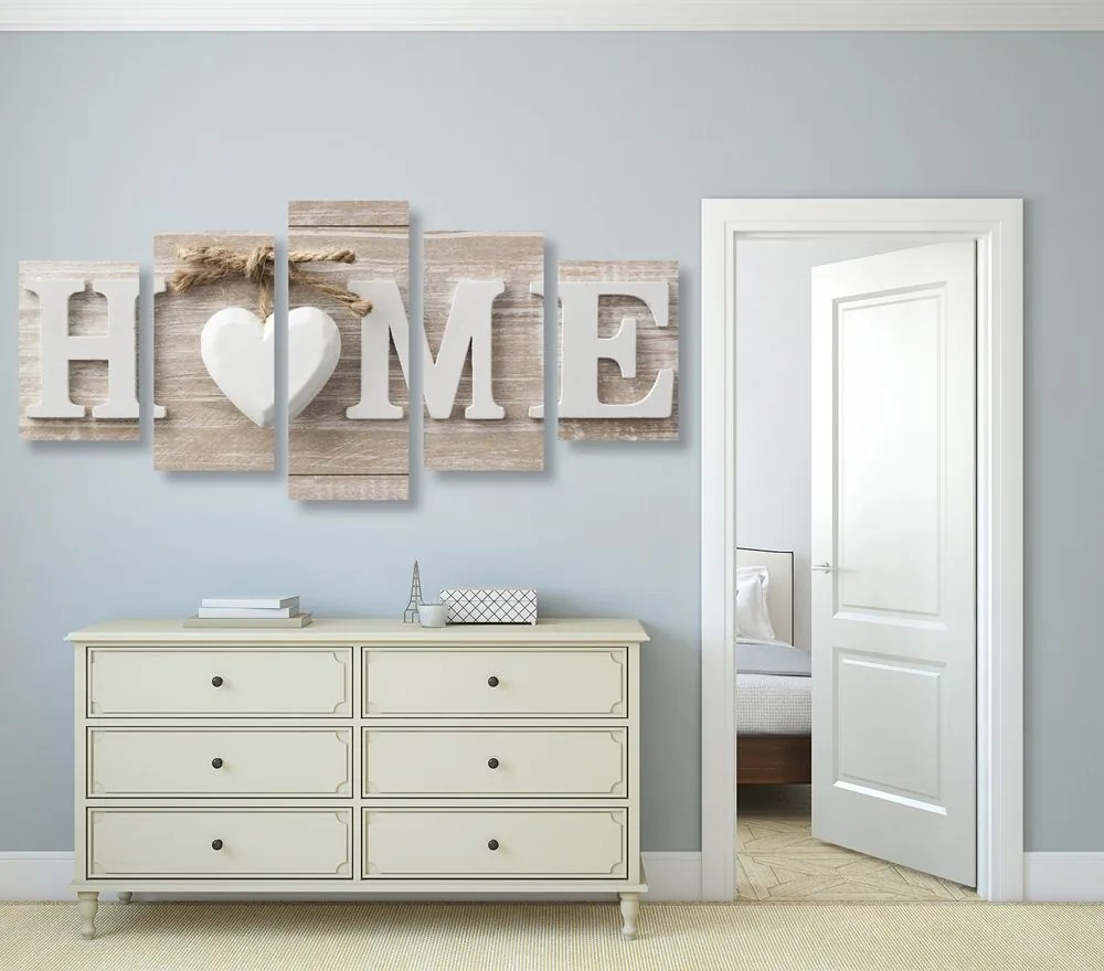 картини от 5 части – С надпис Home във винтидж стил