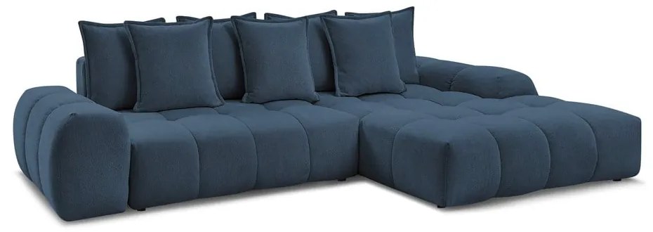 Тъмносин шенилов сгъваем/с място за съхранение ъглов диван (десен ъгъл) Everest – Bobochic Paris