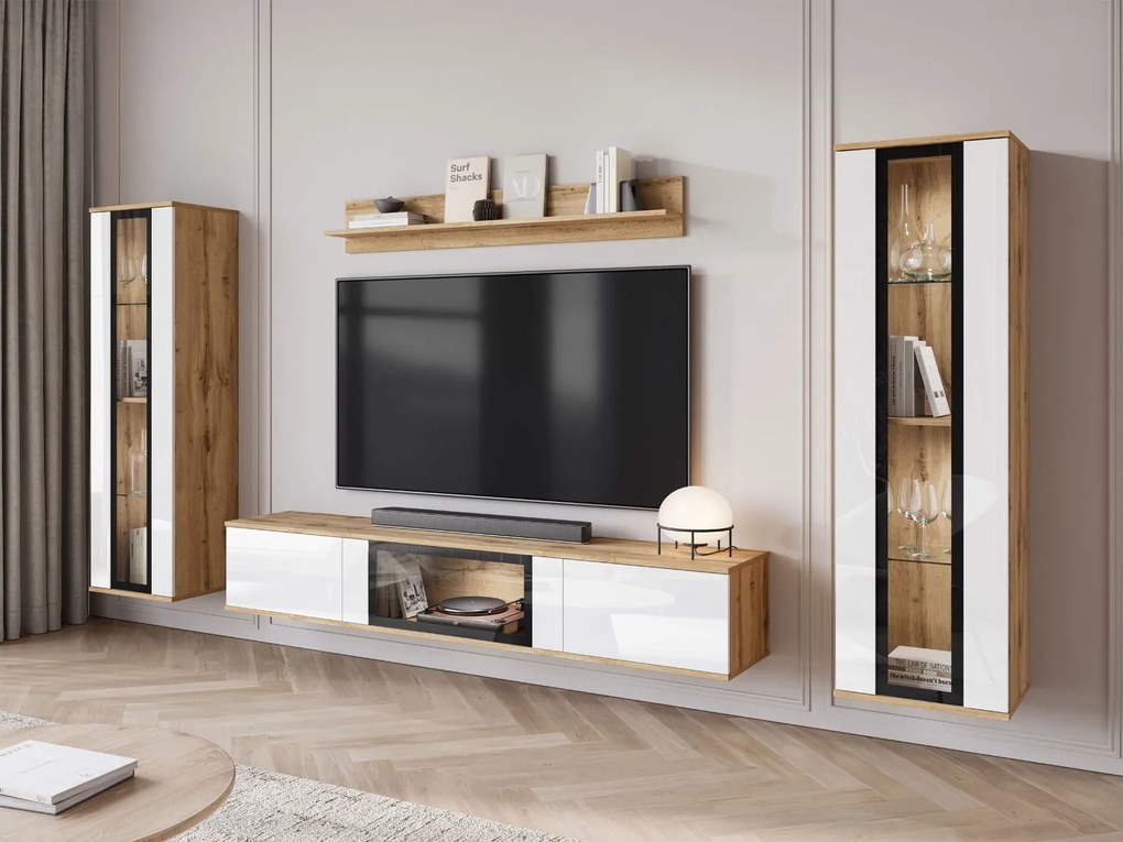 Комплект за Всекидневна Каро-Натурален-Бял Лъскав